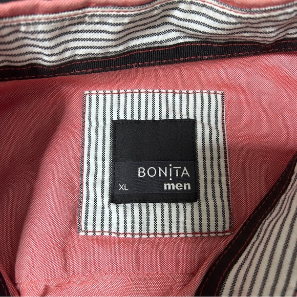 Bonita Men’s XL Long Sleeve Button Up Dress Shirt Red/Salmon yachting Nautical - Picture 6 of 13
